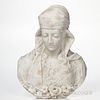Italian School, Late 19th/Early 20th Century,  Alabaster Bust of a Woman, shown as an odalisque wearing a head scarf and head band, pen