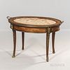 Marquetry and Marble-inset Tray Table, late 19th/early 20th century, ht. 20 1/2, lg. handle to handle 30 1/4, dp. 22 1/2 in.
