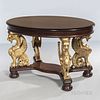 Parcel-gilt Mahogany Center Table, oval top raised on gilded griffins joined by a lower stretcher on bun feet, ht. 29 1/2, lg. 48 1/2,