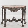 Marble-top Side Table, late 19th/early 20th century, on carved caryatid supports joined by a lower stretcher, ht. 27, wd. 35, dp. 17 1/