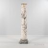 Marble Pedestal, gray and purple-veined on a squared gray base, ht. 61, top dia. 9 1/4 in.