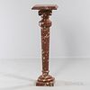 Red Marble Pedestal, on a tapered fluted stem, ht. 44 1/4, wd. 13 1/4, dp. 13 1/4 (top surface 11 1/2 x 11 1/2) in.