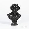 Wedgwood & Bentley Black Basalt Bust of Shakespeare, England, c. 1775, mounted atop a shaped socle, impressed mark, ht. 13 1/4 in.