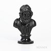 Wedgwood & Bentley Black Basalt Bust of Homer, England, c. 1780, stove-pipe back, mounted atop a waisted circular socle, impressed mark