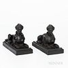 Two Marked Wedgwood Black Basalt Grecian Sphinxes, England, 19th century, possibly non-factory, non-period, the seated figures modeled
