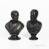 Two Wedgwood Black Basalt Busts, England, 19th century, each mounted atop a waisted circular socle, depicting Sir Walter Scott, ht. 8 3