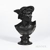 Wedgwood Black Basalt Bust of Mercury, England, 19th and early 20th century, mounted atop a waisted circular socle, impressed title, bu