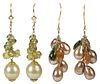 Two Pairs Gold, Pearl and Gemstone Earrings 