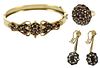 Gold Garnet Ring and Earrings with Bracelet