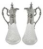 Pair of German Cut Glass Decanters with Silver Tops