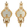 Pair Chippendale Style Giltwood Mirrored Sconces
