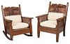 Rare Pair Arts and Crafts Horse Racing Chairs