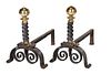Pair Baroque Brass and Wrought Iron Andirons