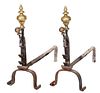 Pair William and Mary Brass Wrought Iron Andirons