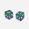 Emerald, sapphire, and diamond earrings