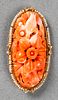 Antique 14K Yellow Gold Coral & Seed Pearl Brooch