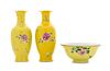 A Matched Pair of Famille Jaune Porcelain Vases LIKELY MID-LATE QING DYNASTY Height of vase 9 3/4 inches, diameter of bowl 7 5/8