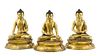 A Set of Three Gilt Bronze Figures of Buddha Height of set 17 inches.