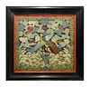 Framed Chinese Embroidery with Pheasant and Bats