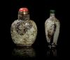 Two Carved Chicken Bone Jade Snuff Bottles POSSIBLY 18TH/19TH CENTURY Height of taller 3 1/4 inches.