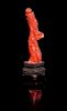A Carved Red Coral Snuff Bottle Height overall 3 1/4 inches.