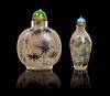 * Two Inside Painted Glass Snuff Bottles Height of taller 3 3/8 inches.