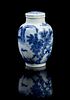 A Blue and White Porcelain Snuff Bottle Height 2 1/4 inches.