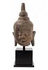 A Thai Stone Head of Buddha Height overall 26 1/2 inches.