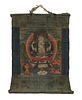 A Tibetan Thangka Height visible 10 1/8 x width 9 1/8 inches.
