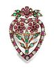 AN EARLY VICTORIAN HEART SHAPED RUBY, EMERALD AND DIAMOND F