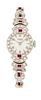 A 9CT RUBY AND DIAMOND COCKTAIL WATCH, the round white dial