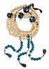 A CHINESE CARVED BONE AND ENAMEL BEAD NECKLACE, the round c