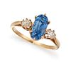 A THREE STONE CORNFLOWER BLUE SAPPHIRE AND DIAMOND RING, th