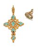 A TURQUOISE CROSS AND A CITRINE SEAL, the cross set with tu