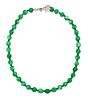 A JADE BEAD NECKLACE WITH DIAMOND AND EMERALD DRAGON HEAD C