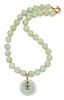 A JADE BEAD PENDANT NECKLACE, the uniform round beads, appr