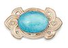 AN ARTS AND CRAFTS RUSKIN POTTERY AND SILVER BROOCH, the ov