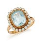 AN 18 CARAT GOLD AQUAMARINE AND SEED PEARL RING, the modifi