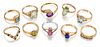 A QUANTITY OF 9 CARAT GOLD GEMSET RINGS, to include ruby, p