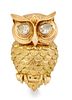 A CARTIER 18 CARAT GOLD AND DIAMOND OWL BROOCH, the stylise