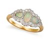 AN 18 CARAT GOLD OPAL AND DIAMOND RING, the central oval op