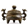 Chinese 17th c. Bronze Tripod Censer w/ Cover