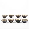 Set of 8 Chinese Mother of Pearl Inlaid Bowls