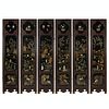 Chinese Lacquer Jade 6-Panel Screen w/ Jade Insets