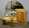 Art Deco French Blonde Wood Vanity and Chair.