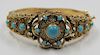 JEWELRY. 14kt Gold and Turquoise Bracelet.
