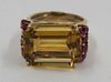 JEWELRY. Vintage 14kt Gold, Citrine, and Ruby Ring