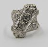 JEWELRY. Antique 14kt White Gold Diamond Ring.