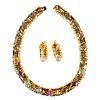 Kria semi-precious & 18k gold collar and earring set