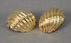 14K yellow gold earrings stamped 14K, shell shaped, fluted design, 18 gr.